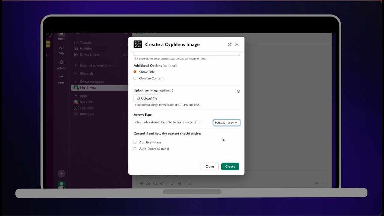 SLACK to create a Cyphlens image