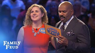 Allison and Drew seal it with a KISS! | Family Feud