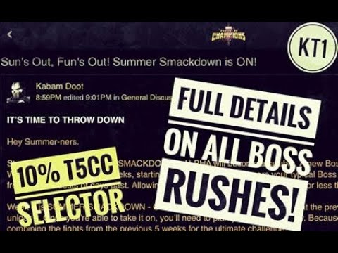 Full Details On 6 Upcoming Boss Rushes! Final Week Has 2 T5B And 10% T5CC Selector!