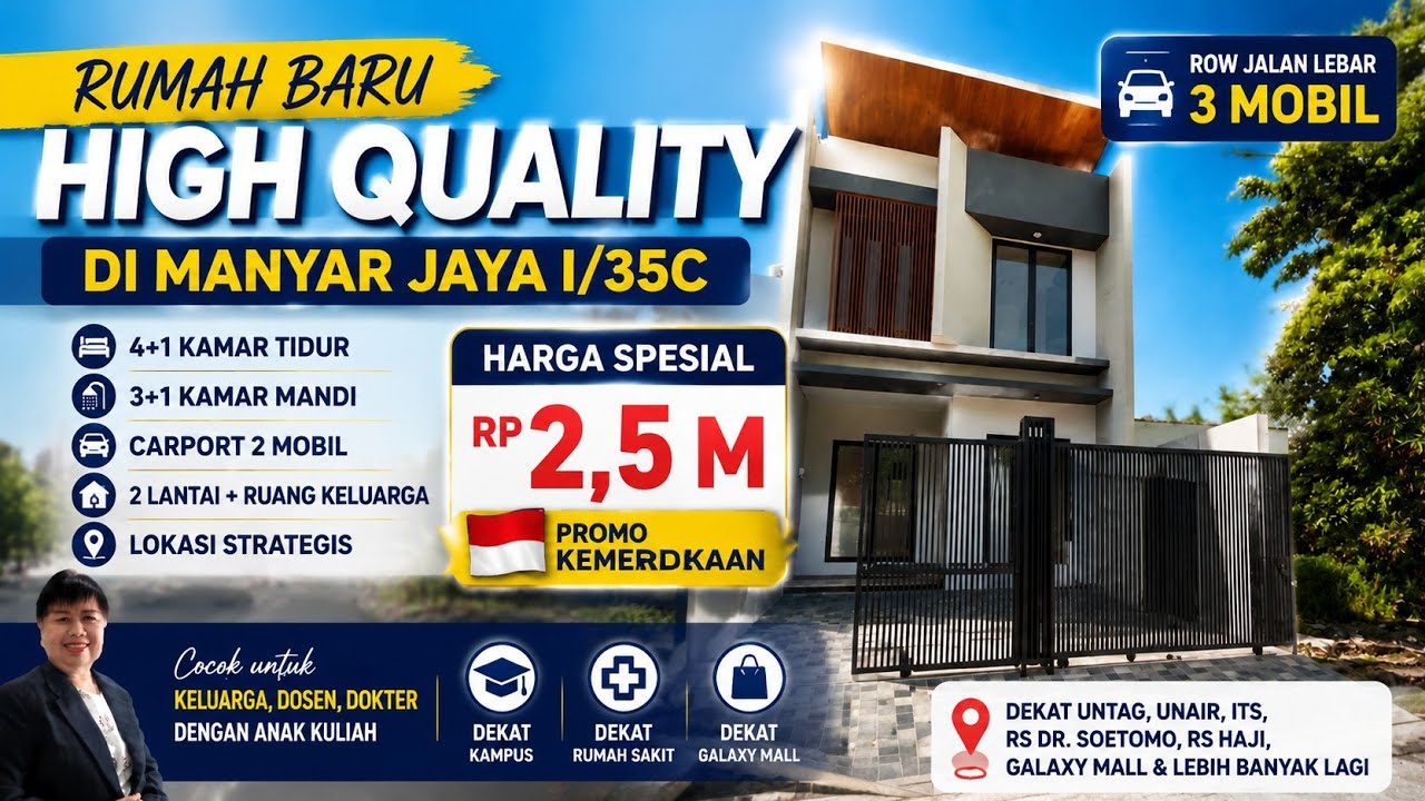 Rumah Baru High Quality di Manyar Jaya - Surabaya Timur Dekat Galaxy Mall | Unair | Untag | Rsud Dr. Soetomo