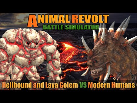Lava Golem and Hellhound vs Modern Humans - Animal Revolt Battle Simulator