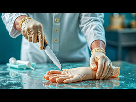 Part of a video titled How Rubber Gloves Are Made - YouTube