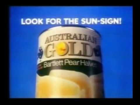 Australian Gold Bartlett Pear Halves advert from the eighties