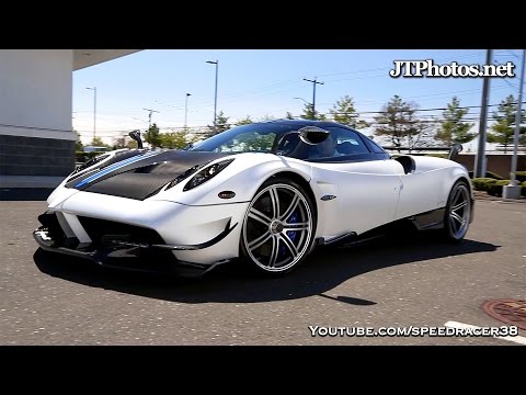 Pagani Huayra BC startup, loud revving, and driving