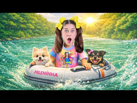 Mileninha spends the whole day playing camping in the river with Belinha, Mile, and Babady.