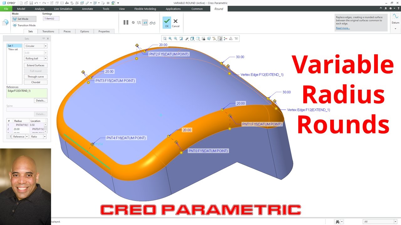 Creo Parametric - Rounds (Part 3 of 5) - Variable Radius Rounds