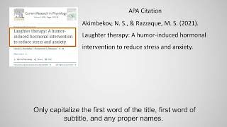Citing a Journal Article in APA Format