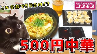 ドラッグストア コスモスで買った激安冷凍中華で乾杯！【猫ミーム】