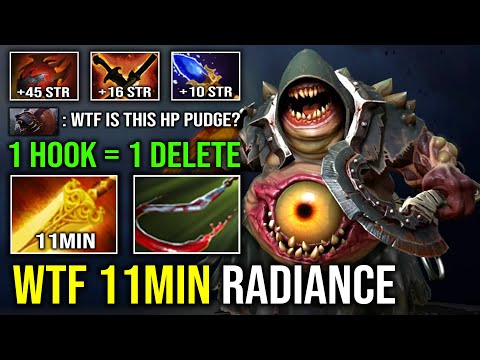 WTF 11MIN RADIANCE Max Heap Strength 5500 HP Raid Boss Mid Pudge 210 Burn DPS Magnet Hook Dota 2