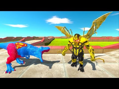 BUMBLEBEE GORO vs SUPERMAN T-REX BRIDGE DEATH RUN - Animal Revolt Battle Simulator