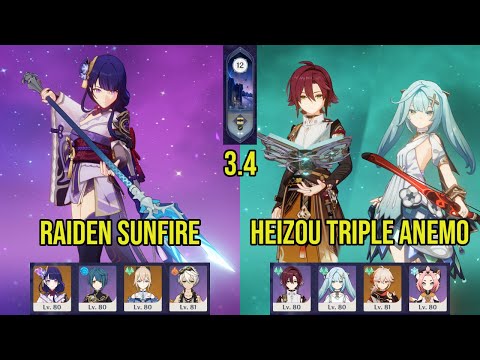 C2 RAIDEN Sunfire & C1 HEIZOU C0 FARUZAN Triple Anemo | 3.4 Spiral Abyss Floor 12 | Genshin Impact