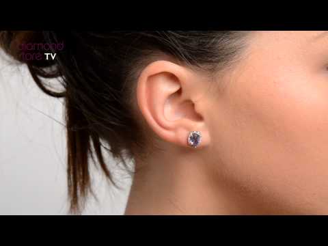 H4419 - Amethyst 8 x 10mm And Diamond 9K White Gold Earrings