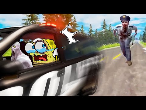 Spongebob and The Shy Guy Escape From The Shy Guy Police !! Epic High Speed Jumps 🚓 BeamNG Drive Car