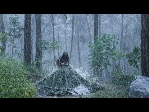 Extreme Rainstorm Camping | Cozy Tent Shelter in the Wild Forest