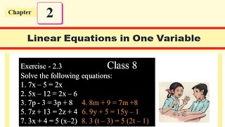 Download the video "Linear Equations in One Variable || Class 8 || Exercise - 2.3"