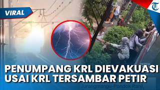 Petir Sambar Tiang Listrik KRL Lintas Pondok Ranji-Jurangmangu, Penumpang Dievakuasi Dramatis