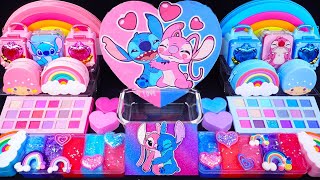 Pink vs Blue Stitch Slime Mixing Random Cute,shiny things into slime #ASMR #satisfying #slimevideo