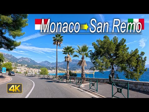 Driving along the Mediterranean Sea from Monaco to San Remo, Italy