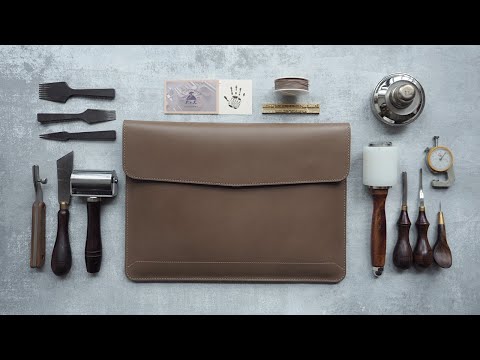 Making a Handmade Leather Envelope Laptop Bag , Laptop Sleeve - DIY BUILD ALONG/ASMR