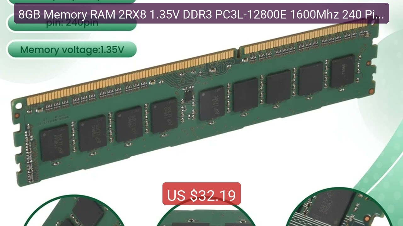 8GB Memory RAM 2RX8 1.35V DDR3 PC3L-12800E 1600Mhz 240 Pin ECC... — Hot Deal 2026 | Limited Offer!