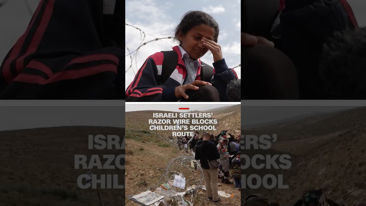 Israeli settlers’ razor wire blocks children’s school route