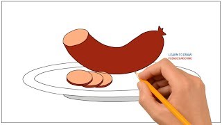 How to Draw Sausage on a Plate Step by Step Easy | Coloring Page, Drawing Learn Colors For Kids