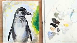 How to Paint a Penguin with Acrylic Paints-Step by Step Real Time Painting Tutorial