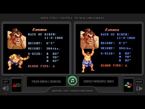 Super Street Fighter II (Sega Genesis vs Snes) Profile Screens Comparison (side by side)