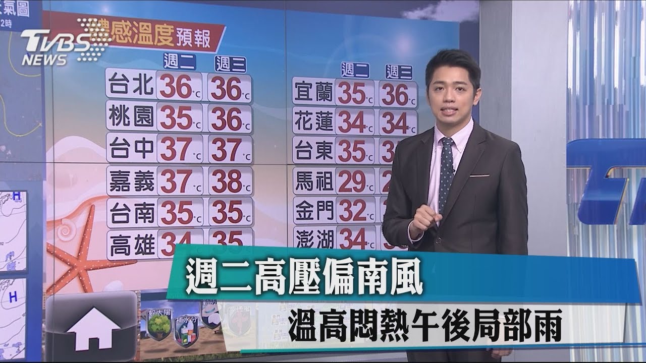 週二高壓偏南風 溫高悶熱午後局部雨