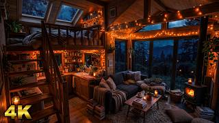 10 Hours THUNDERSTORM & Heavy Rain on Window | 10 Hours Cozy Cabin Ambience | Fire Pit & Loft Bed ⛈️