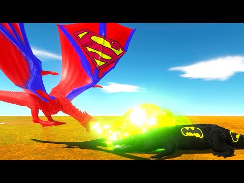 DRAGON SUPERMAN vs BATMAN PURUSSAURUS  DEATH RUN IN DESERT  -Animal Revolt Battle Simulator