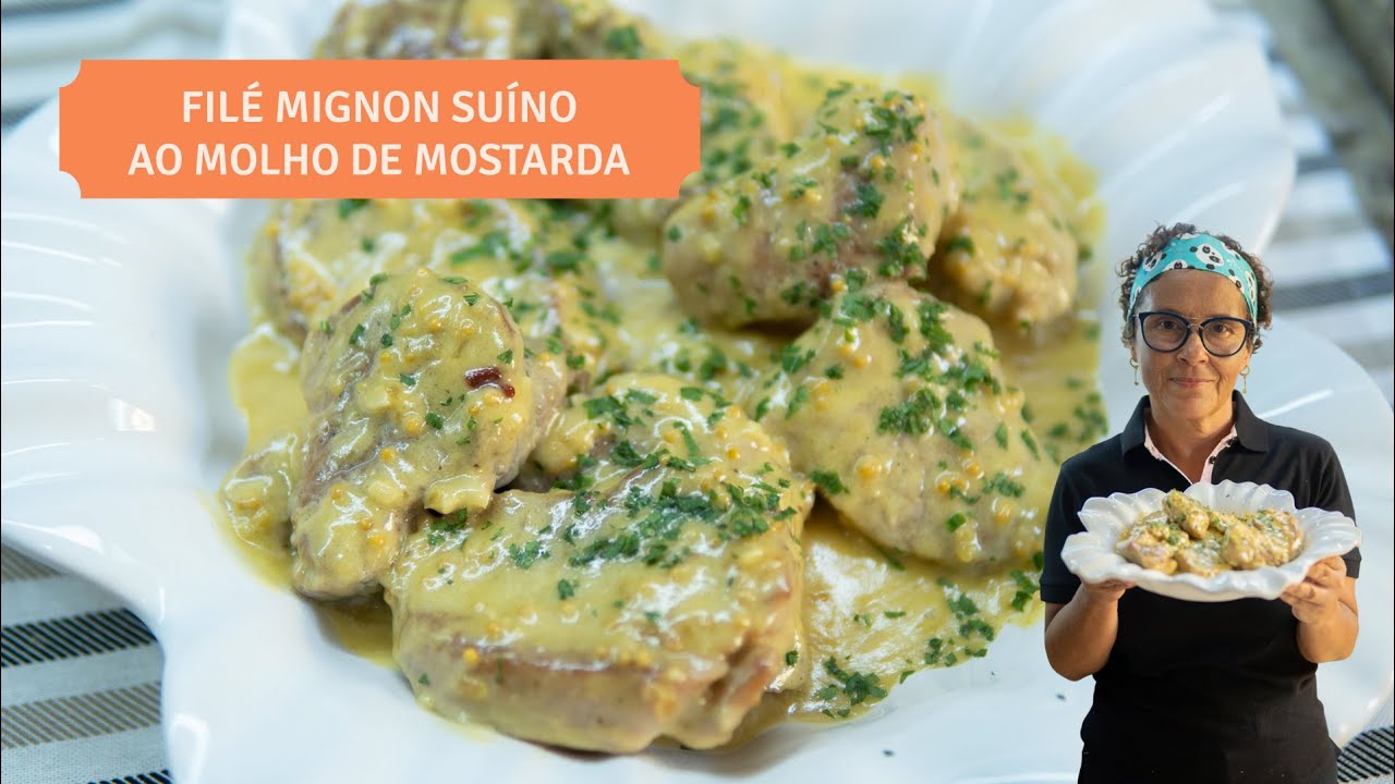 Filé mignon suíno ao molho de mostarda. Você vai se surpreender com este sabor.