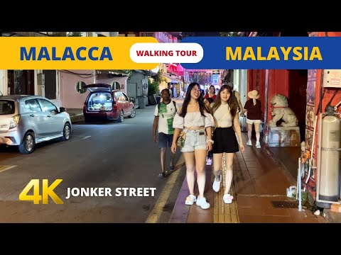 Caminhando em MALACCA MALÁSIA 🇲🇾 Passeio noturno pela rua Jonker