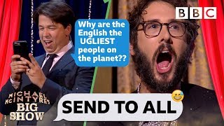 Josh Groban CRINGING with embarassment 😳😂 as Michael steals his phone to TRASH the UK - Send To All