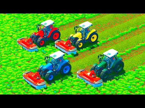 CUT GRASS AND LOAD BALE WITH COLORED TRACTORS - Farming Simulator 22