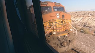 Long freight train through Amtrak window