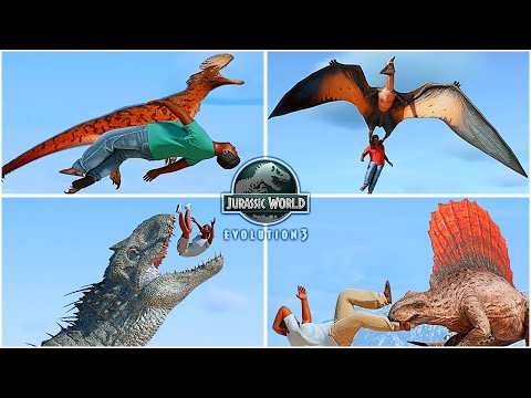 Human Attack Animations of All Dinosaurs & Prehistoric Animals 🦖 Jurassic World Evolution 3