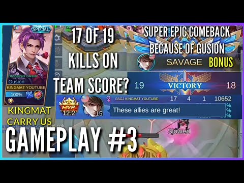 SOLO CARRY = SAVAGE + SUPER EPIC COMEBACK? | GUSION GAMEPLAY #3 | MOBILE LEGENDS