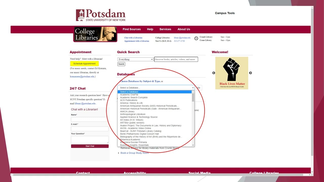 Library Databases (SUNY Potsdam Libraries)