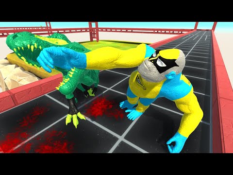 Goro Wolverine Vs Hulk T Rex Deathrun Bridge - Animal Revolt Battle Simulator ARBS