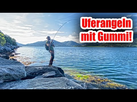 Angeln mit Gummifisch vom Ufer: DICKER Fisch beißt auf den 2ten Wurf! Was lauert hier in der Tiefe?
