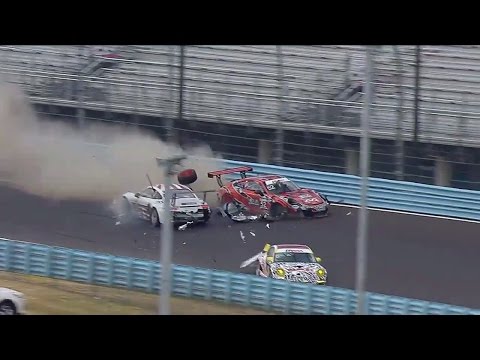Porsche GT3 Cup Challenge USA 2016. Race 1 Watkins Glen International. Big Crash
