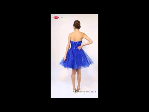 Polyusa Style 6974 Blue Strapless Satin Bodice & Tulle with Glitter Skirt Dress