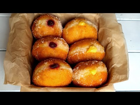 Vanilla Custard & Jam filled Doughnuts | Berliner Recipe | Krapfen | German Doughnuts