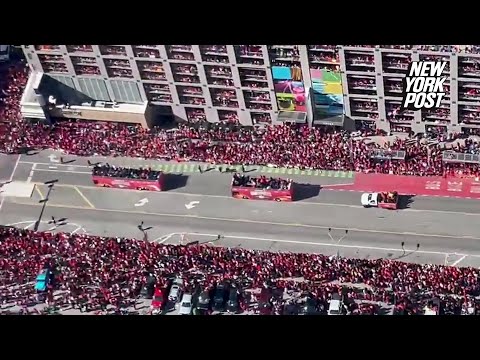 Aerial views of Chiefs victory parade in Kansas City