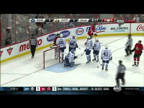 Nazem Kadri goal 1-1 Toronto Maple Leafs vs Ottawa Senators 9/19/13 NHL Hockey