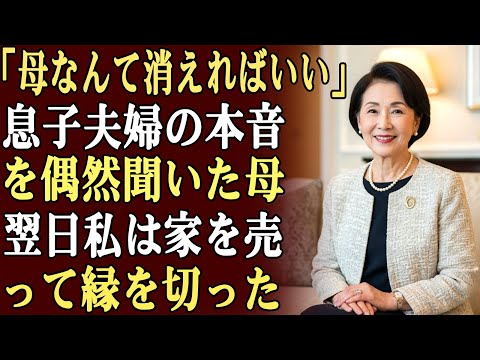息子夫婦の会話を偶然耳にしてしまった。「母なんて、いなくなればいいのに…」翌朝、私は静かに自分のホテルへ向かい、家を売るという書き置きを残して、彼らとの関係を断ち切った。