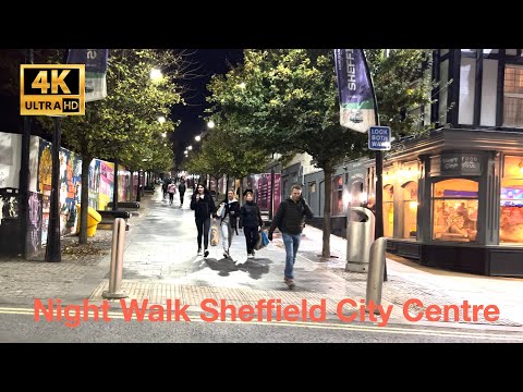 Night Walk Sheffield City Centre in 4K