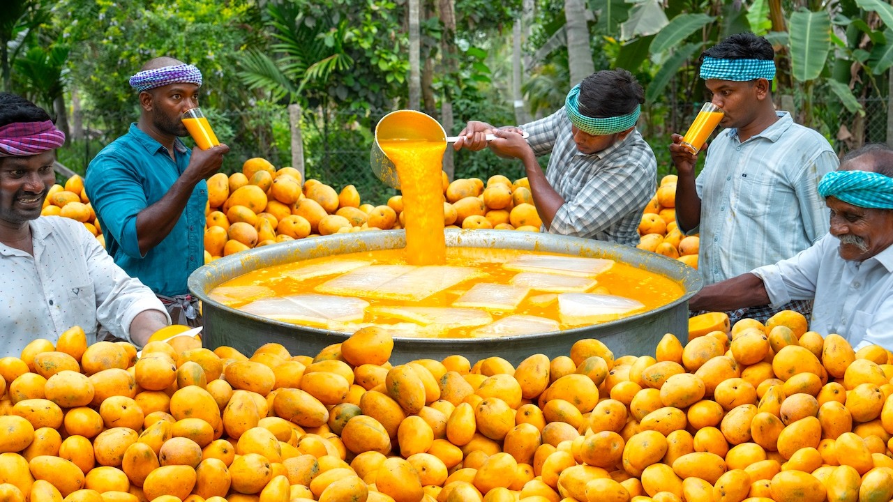 MANGO JUICE | Fresh Mango Juice Making | Summer Seasonal Juice | Quick Juice Recipe | Fruit Cutting