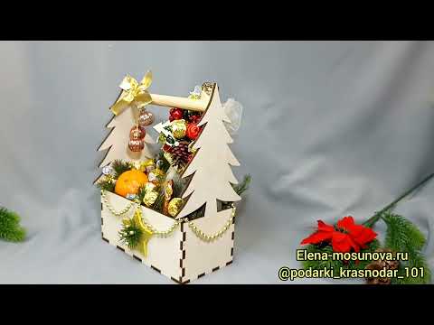 Простая идея подарка на новый год. деревянный ящик с мандаринами, шампанским и конфетами. DIY IDEAS